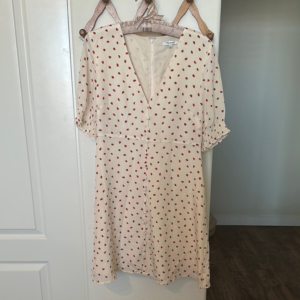 Madewell Cream Dress with Strawberry Print